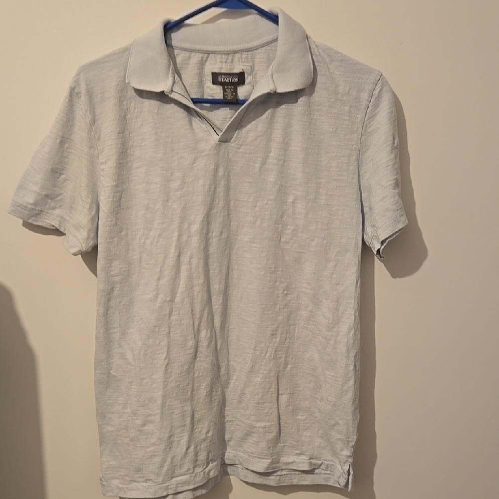 KENNETH COLE TECHNI-COLE GRAY MEDIUM STRETCH BUTTONLESS POLO SHIRT MENS